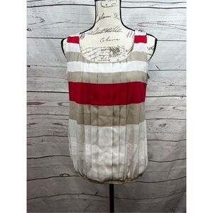 Alfani Striped Tank Top Sleeveless Blouse Red White Beige‎ Pleated Size 4